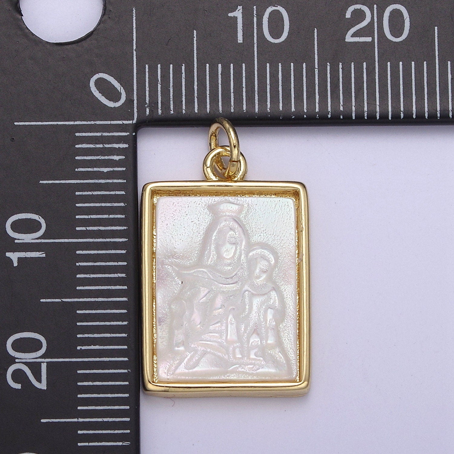 Minimalist Micro Pearl Portrait of Virgin Mary holding Baby Jesus with Gold Picture Frame | DIY Pendant Charm Necklace Bracelet | N-864