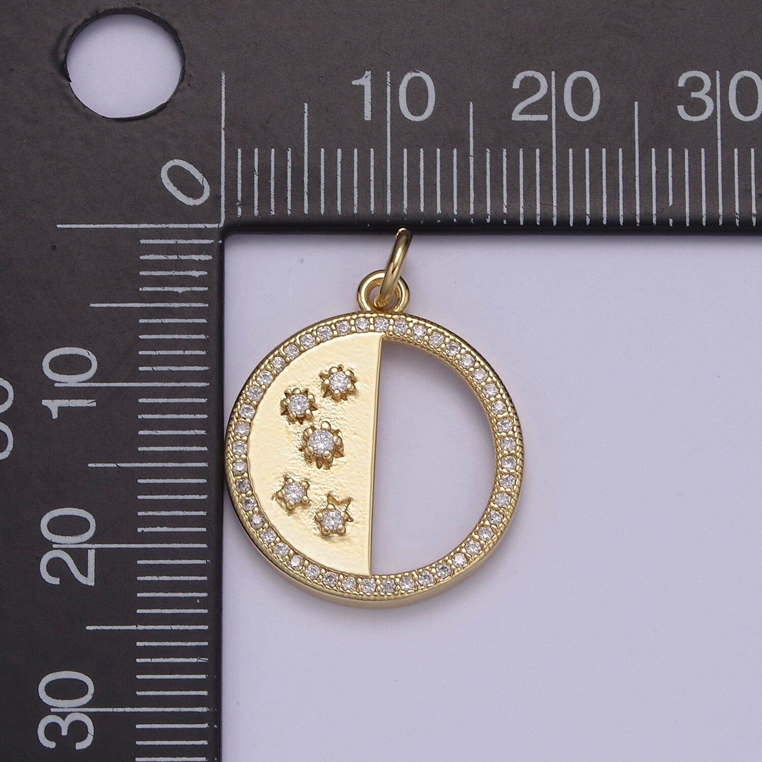 Dainty Round Half-Circle Star Pendant with Micro CZ Pave Rim 14K Gold Filled | DIY Charm Add on Necklace Bracelet Earring | N-815