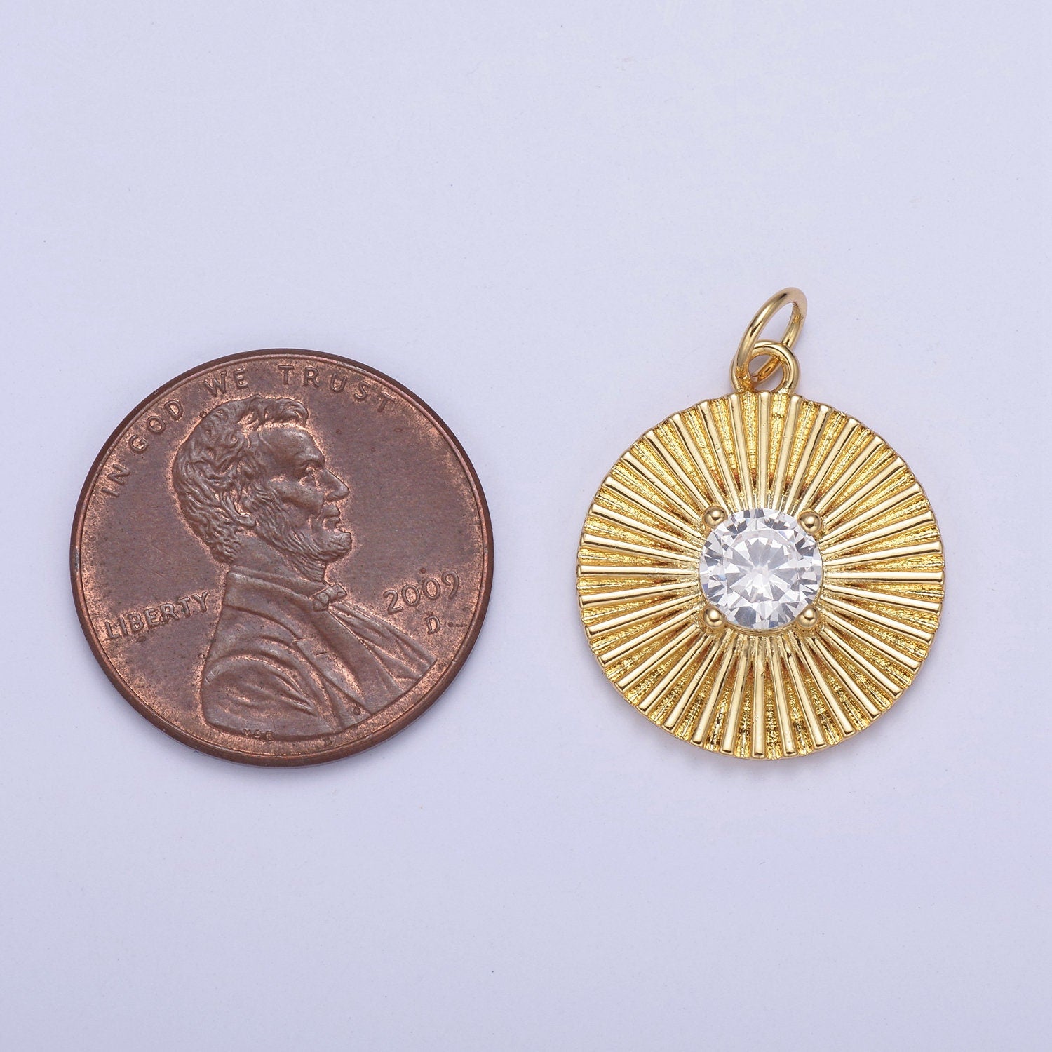 Dainty Sun Burst Medallion 24K Gold Filled Round Cut CZ Centerpiece | DIY Charm Pendant Add on Necklace Bracelet | N-800