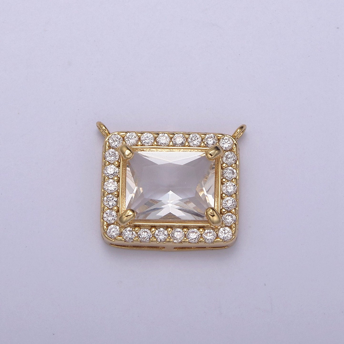 18K Gold Filled Clear CZ Square Charm Connector for Necklace Making Y-448