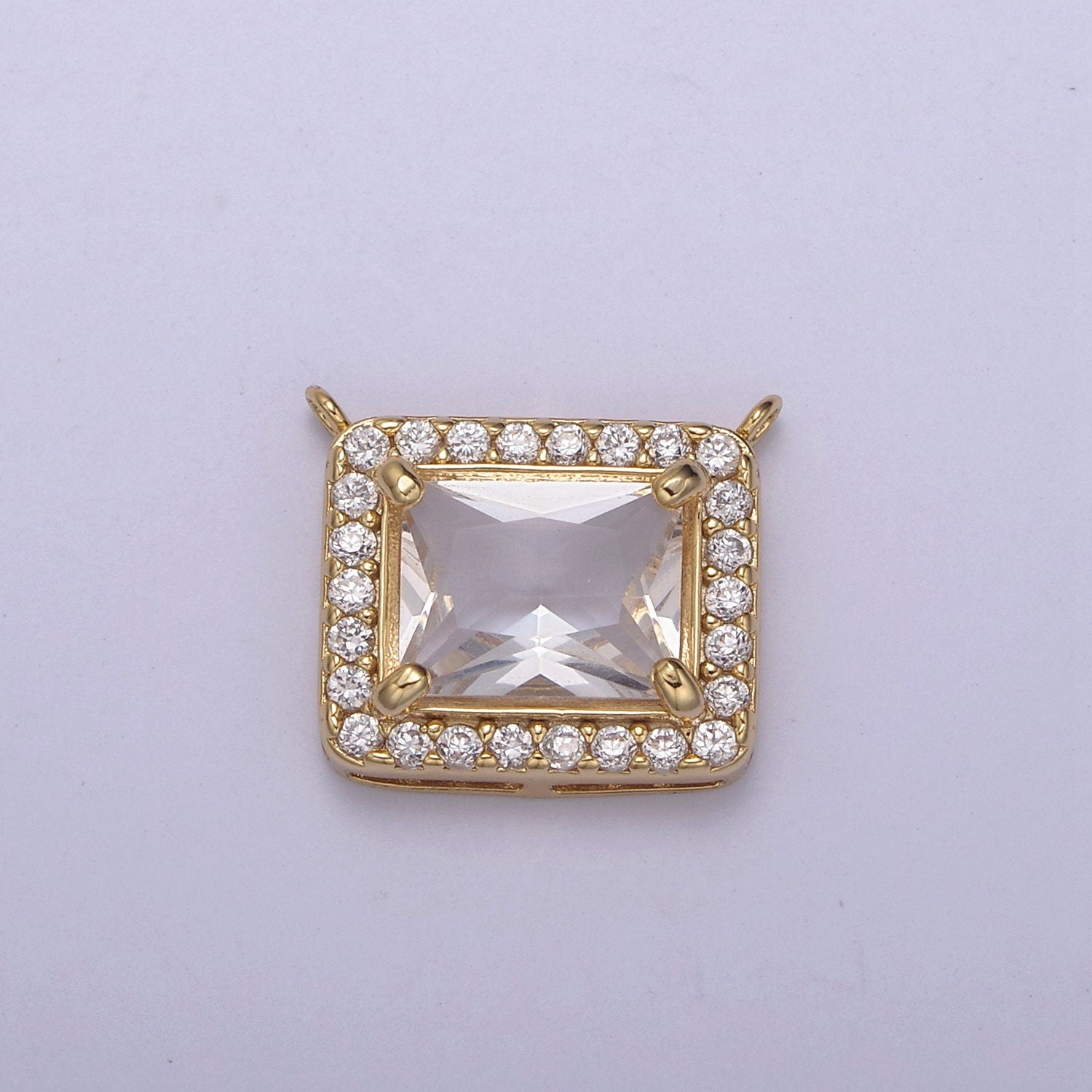 18K Gold Filled Clear CZ Square Charm Connector for Necklace Making Y-448