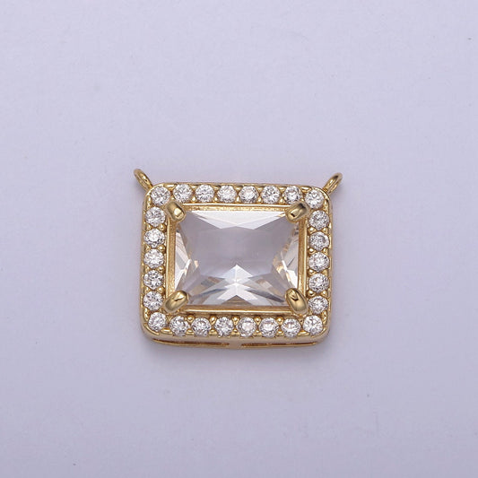 18K Gold Filled Clear CZ Square Charm Connector for Necklace Making Y-448