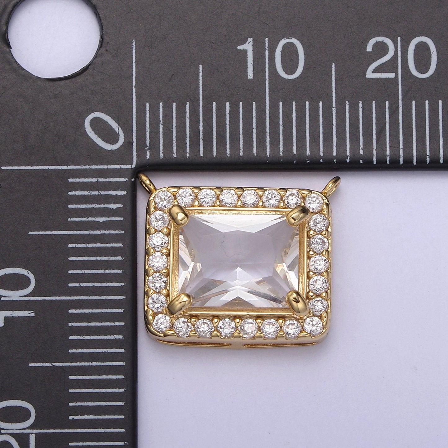 18K Gold Filled Clear CZ Square Charm Connector for Necklace Making Y-448