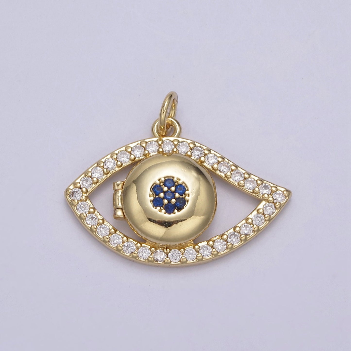 24K Gold Filled Evil Eye Necklace Charm, Micro Pave Eye of Ra Open Locket, Protection Pendant For DIY Jewelry Making, N-767