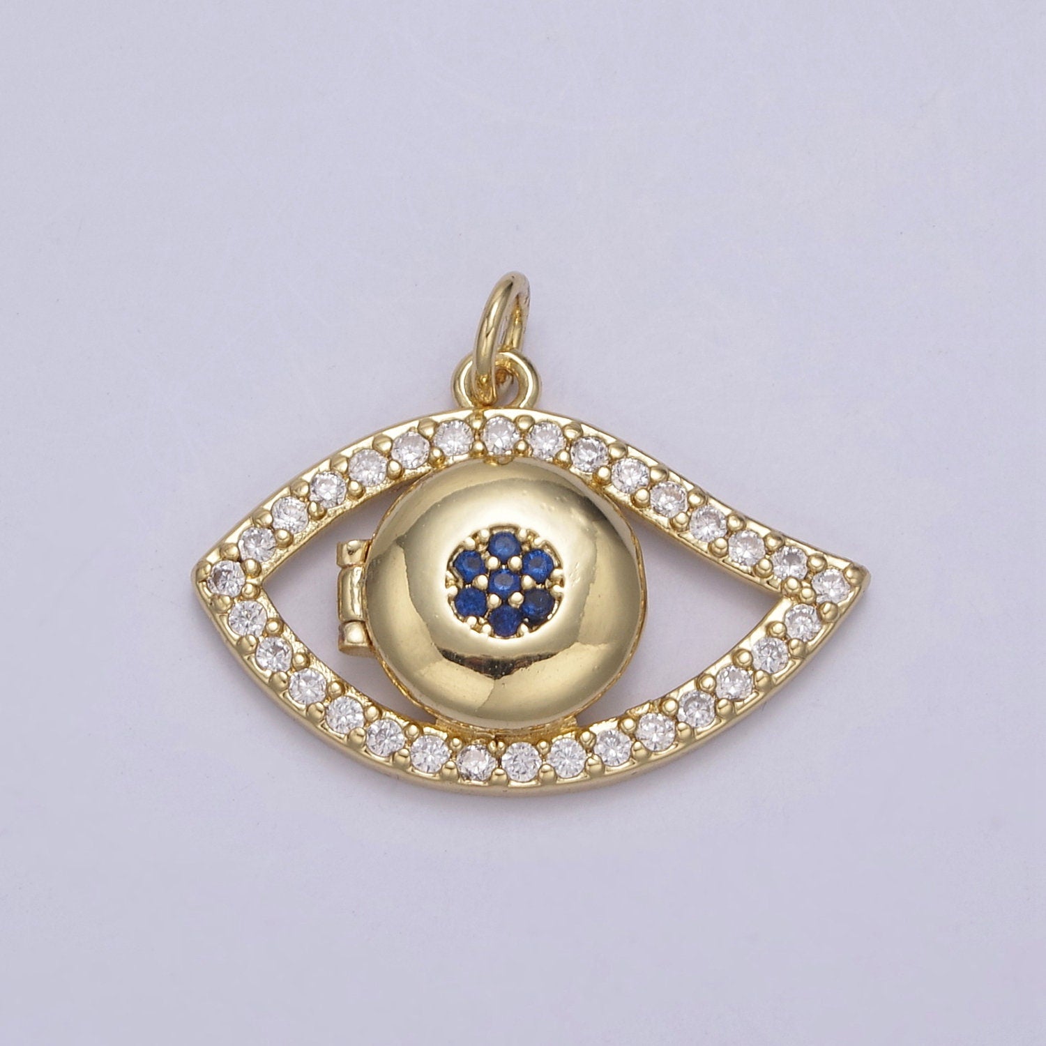 24K Gold Filled Evil Eye Necklace Charm, Micro Pave Eye of Ra Open Locket, Protection Pendant For DIY Jewelry Making, N-767