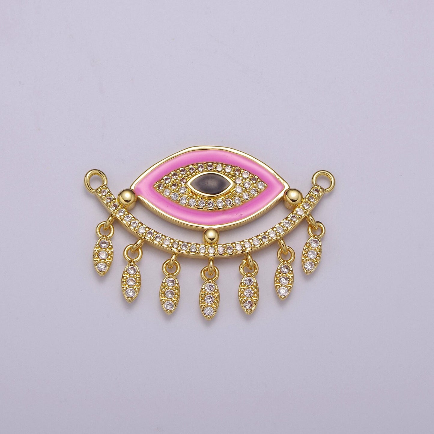 14K Gold Filled Evil Eye Charm Connector for Statement Jewelry Micro Pave Eye Link Connector for Necklace, F-904