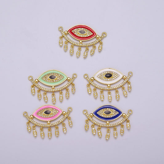 14K Gold Filled Evil Eye Charm Connector for Statement Jewelry Micro Pave Eye Link Connector for Necklace, F-904