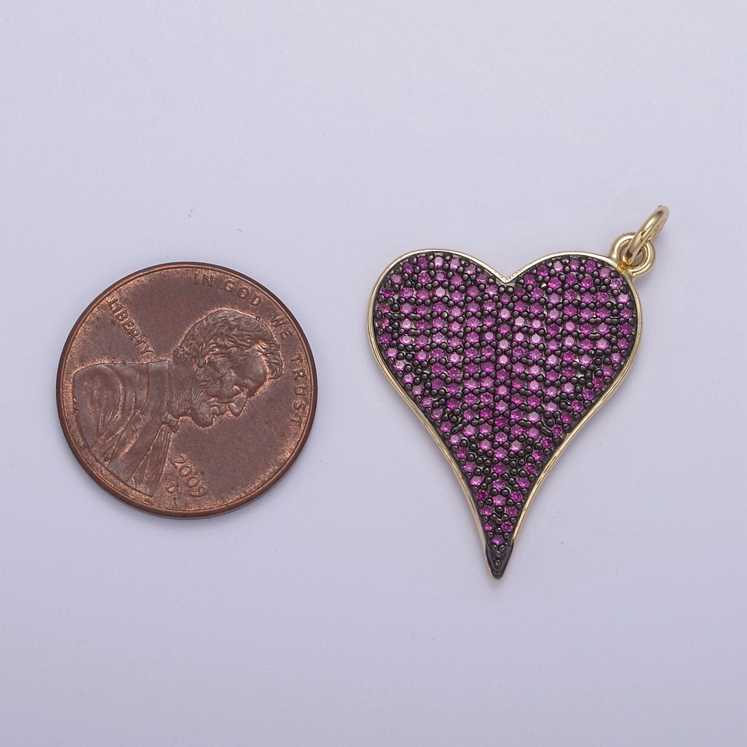 Dainty Micro Pave Heart Pendant Green / Fuchsia CZ 14K Gold Filled | DIY Charm Add on Necklace Bracelet Earring | N-796 N-797