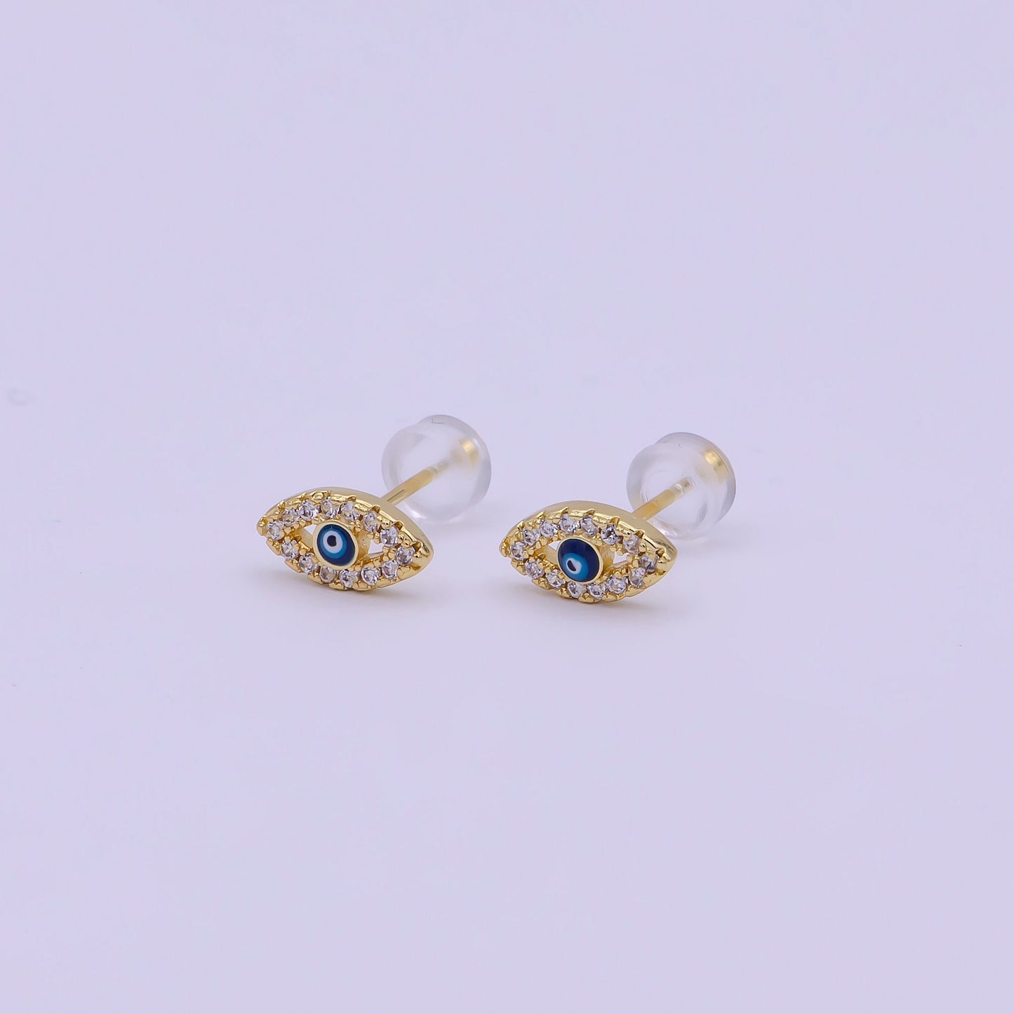 Dainty Micro Pave Evil Eye CZ Stud Earring, Protection Amulet Jewelry Studs for Everyday Wear T-282