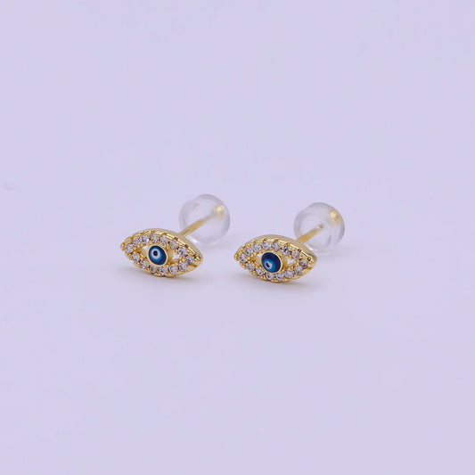 Dainty Micro Pave Evil Eye CZ Stud Earring, Protection Amulet Jewelry Studs for Everyday Wear T-282