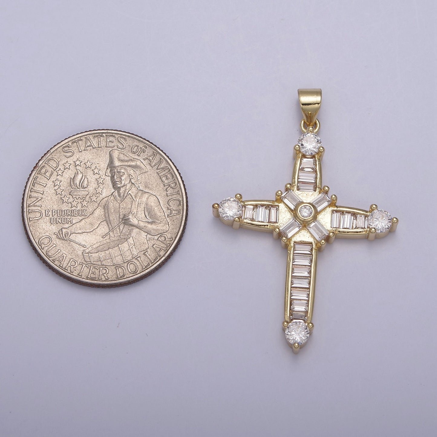 Bold Baguette CZ Cross Pendant 14K Gold Filled | DIY Religious Jewelry Charm Add on Necklace Bracelet Earring | N-895