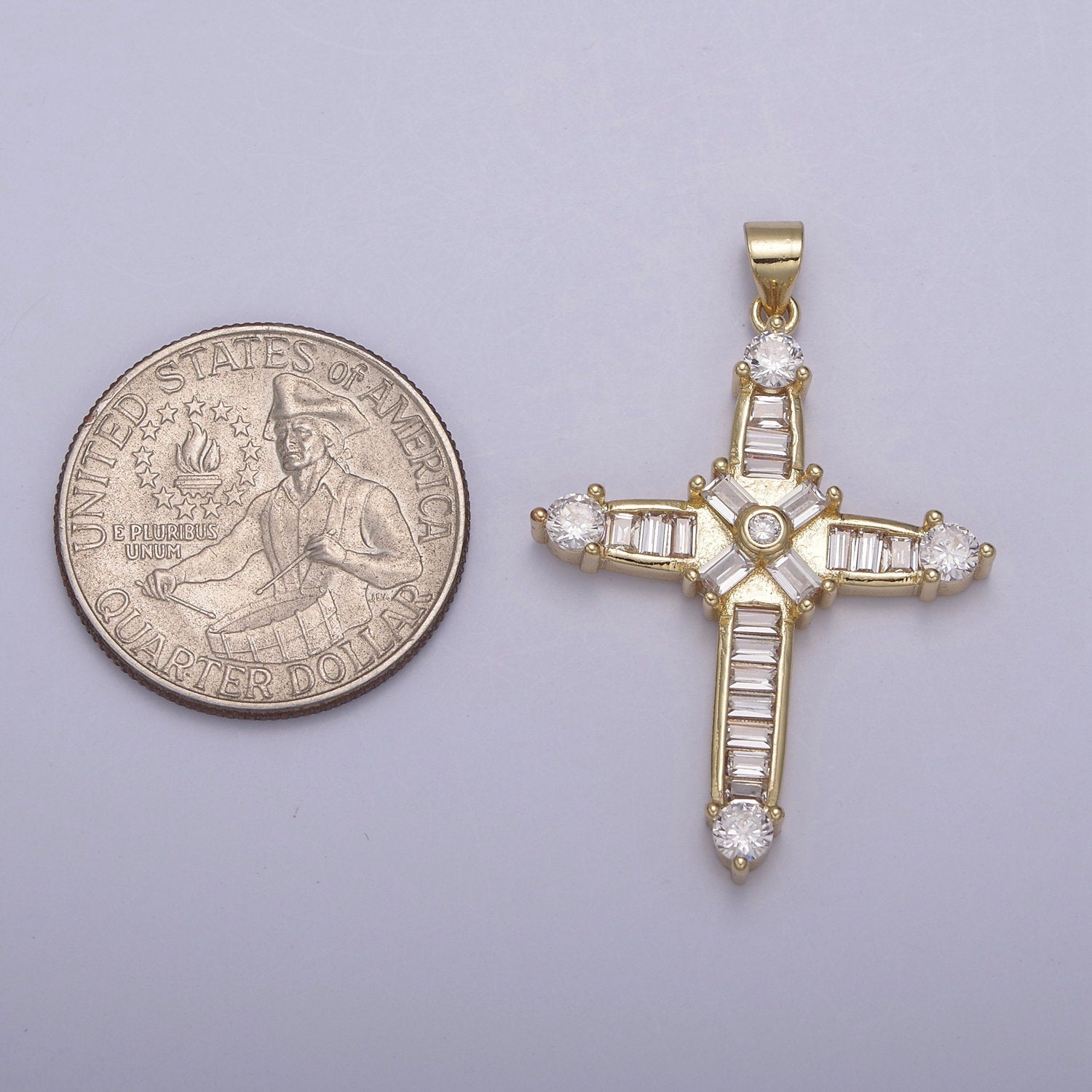Bold Baguette CZ Cross Pendant 14K Gold Filled | DIY Religious Jewelry Charm Add on Necklace Bracelet Earring | N-895