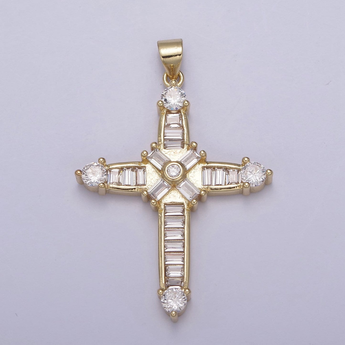 Bold Baguette CZ Cross Pendant 14K Gold Filled | DIY Religious Jewelry Charm Add on Necklace Bracelet Earring | N-895
