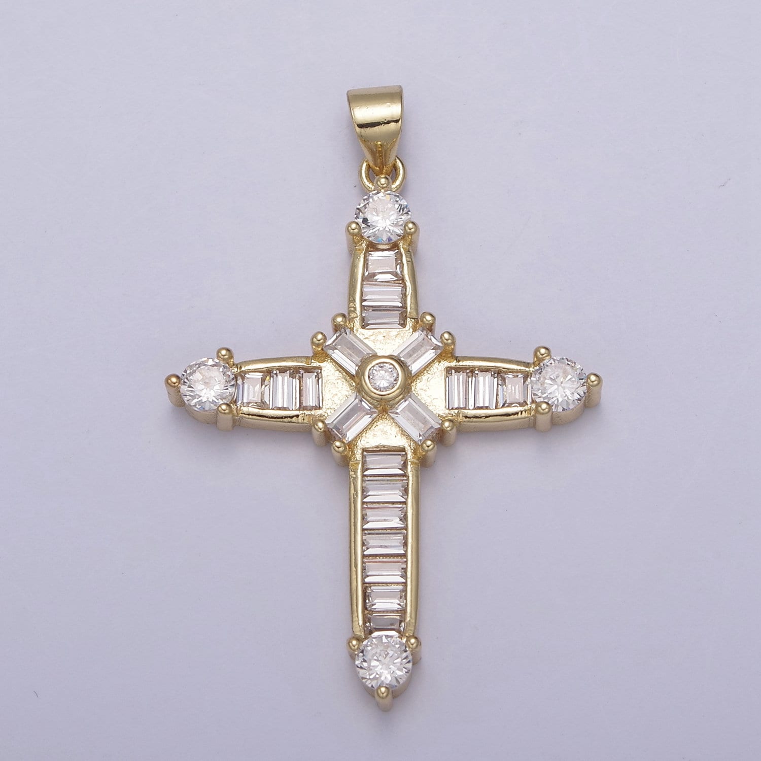 Bold Baguette CZ Cross Pendant 14K Gold Filled | DIY Religious Jewelry Charm Add on Necklace Bracelet Earring | N-895