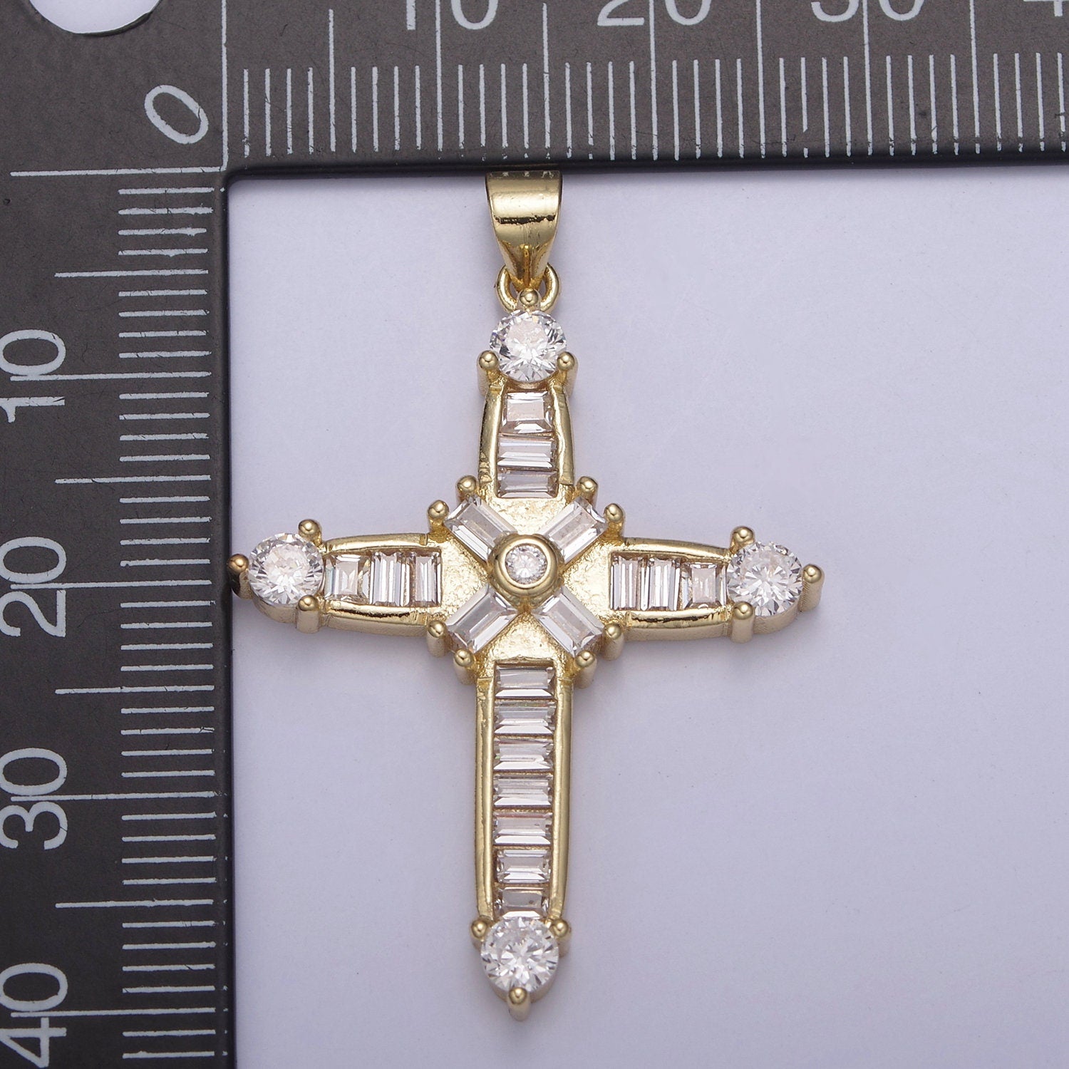 Bold Baguette CZ Cross Pendant 14K Gold Filled | DIY Religious Jewelry Charm Add on Necklace Bracelet Earring | N-895