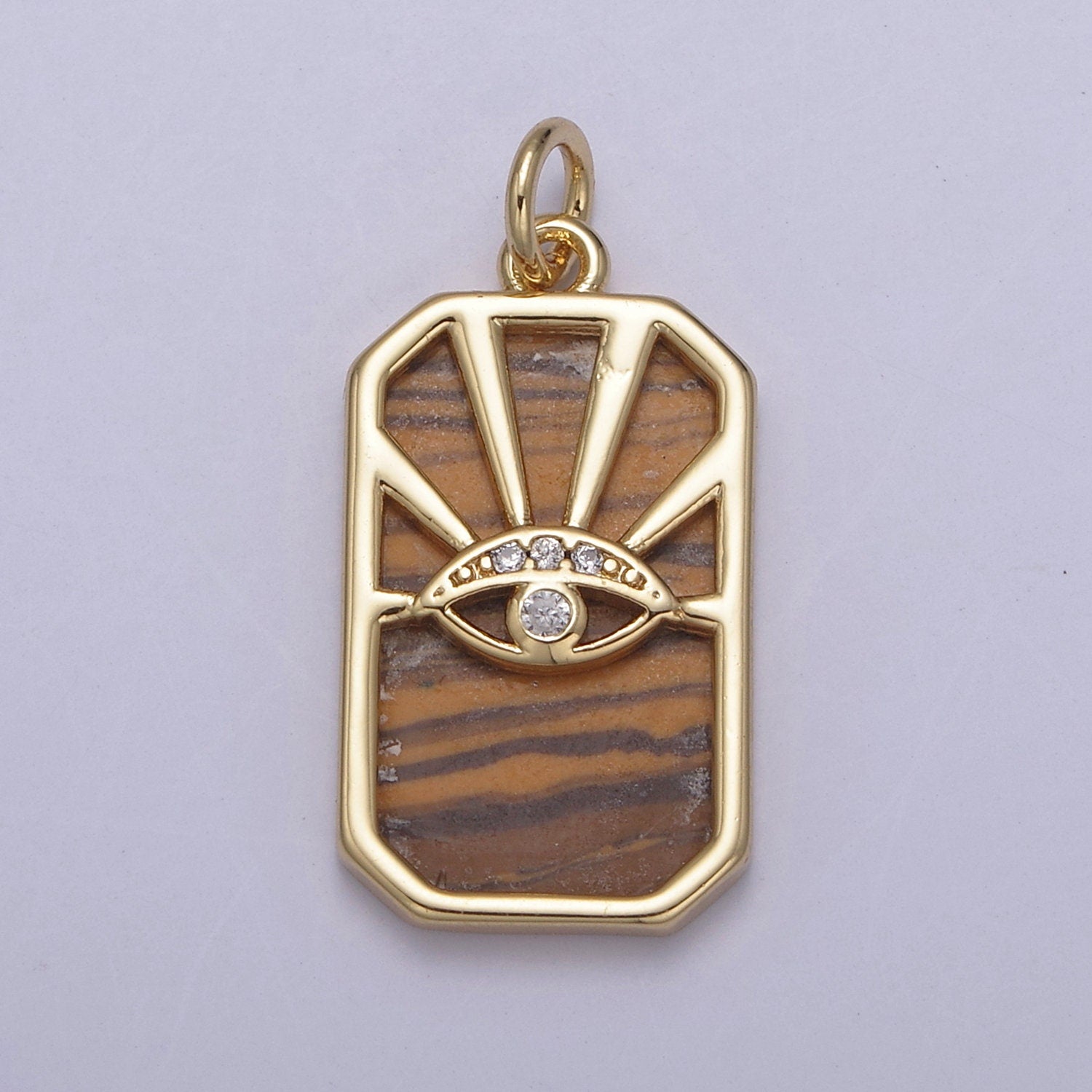 14K Gold Filled Evil Eye Pendant in Tiger Eye Abalone Pearl Gemstone | DIY Fashion Jewelry Charm Add on Necklace Bracelet Earring | N-774