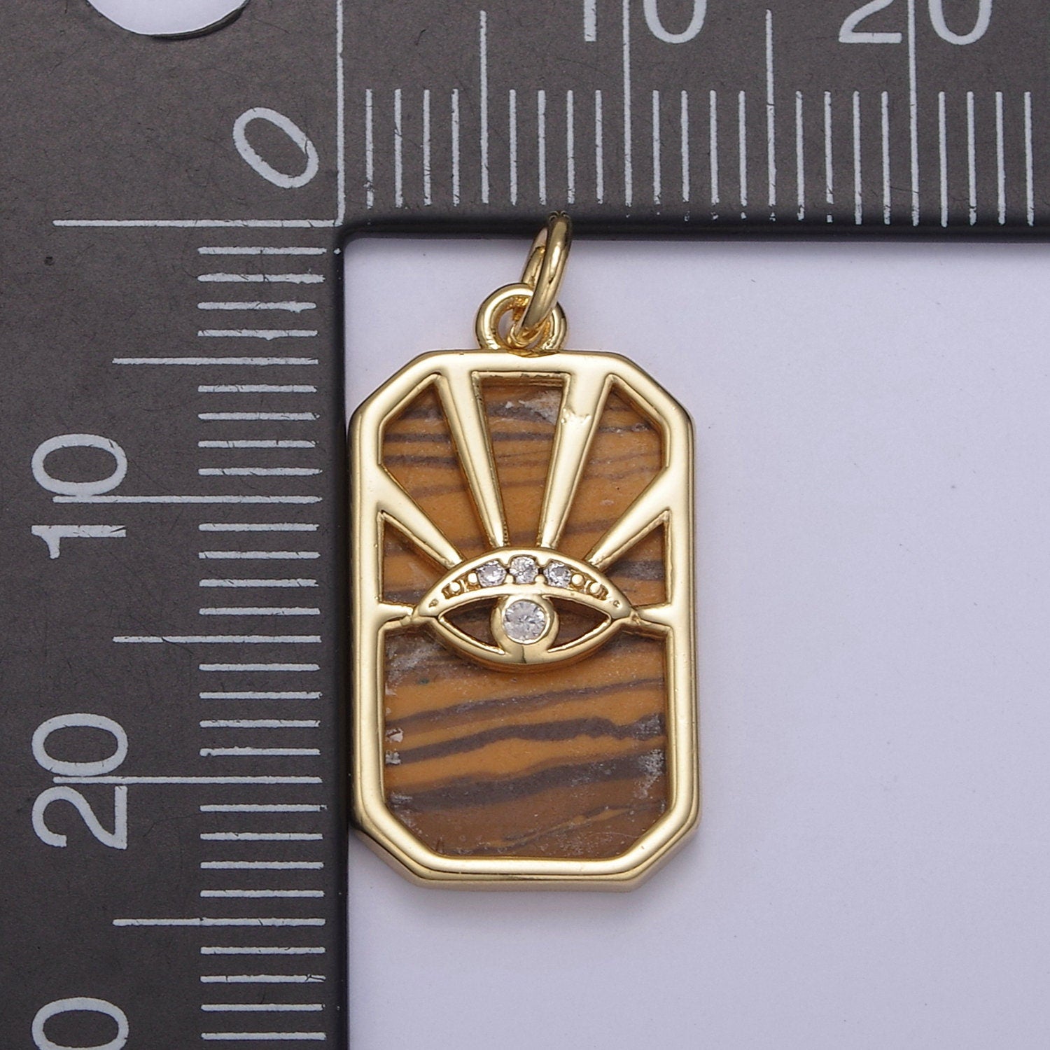 14K Gold Filled Evil Eye Pendant in Tiger Eye Abalone Pearl Gemstone | DIY Fashion Jewelry Charm Add on Necklace Bracelet Earring | N-774