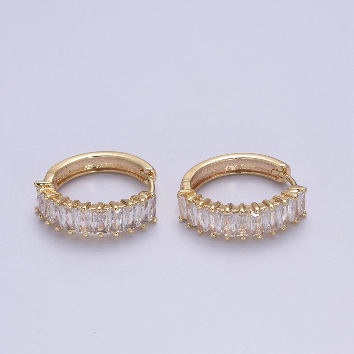 Dainty Baguette Huggie Hoop Earring • Clear Cz 18k Gold Fill Earrings • Perfect Minimalist Look • Baguette Hoops Earring for Everyday Wear