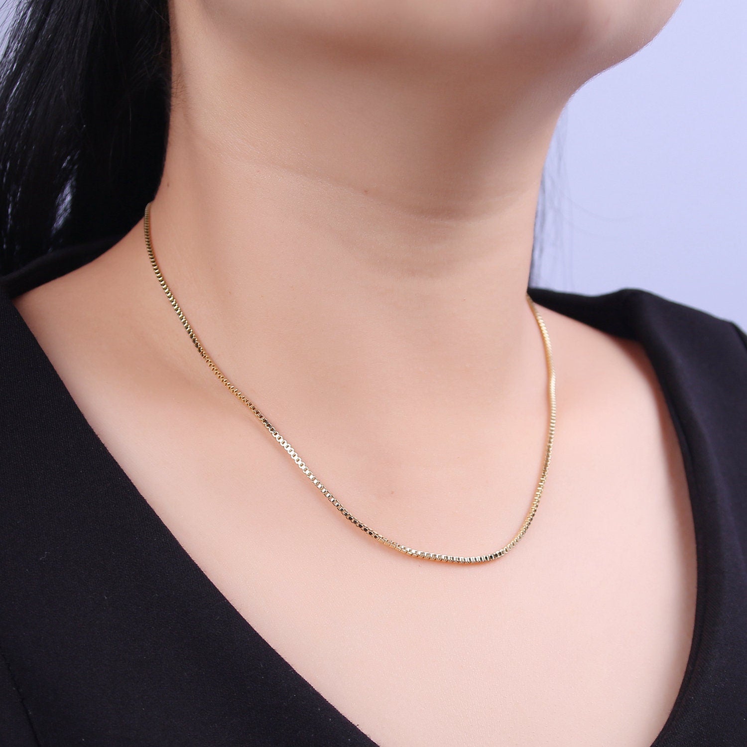 Dainty Box Chain 1mm width Chain Necklace 24K Gold Filled Ready to Wear 18" Long
