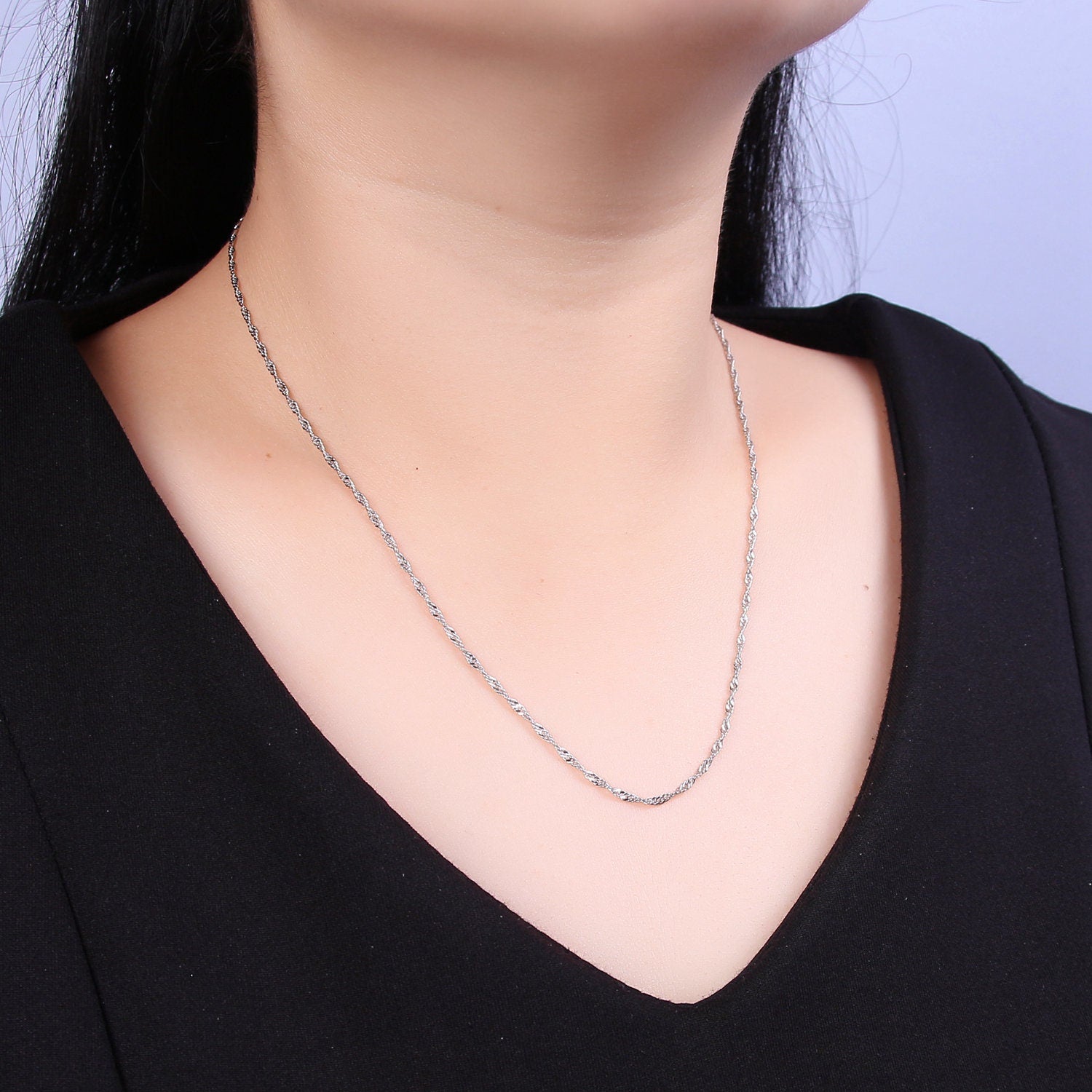 Wholesale 24K Gold Filled Yellow Gold Diamond Cut Singapore Chain 1.7mm Thin Dainty Delicate Necklace, Layered Necklace WA-727