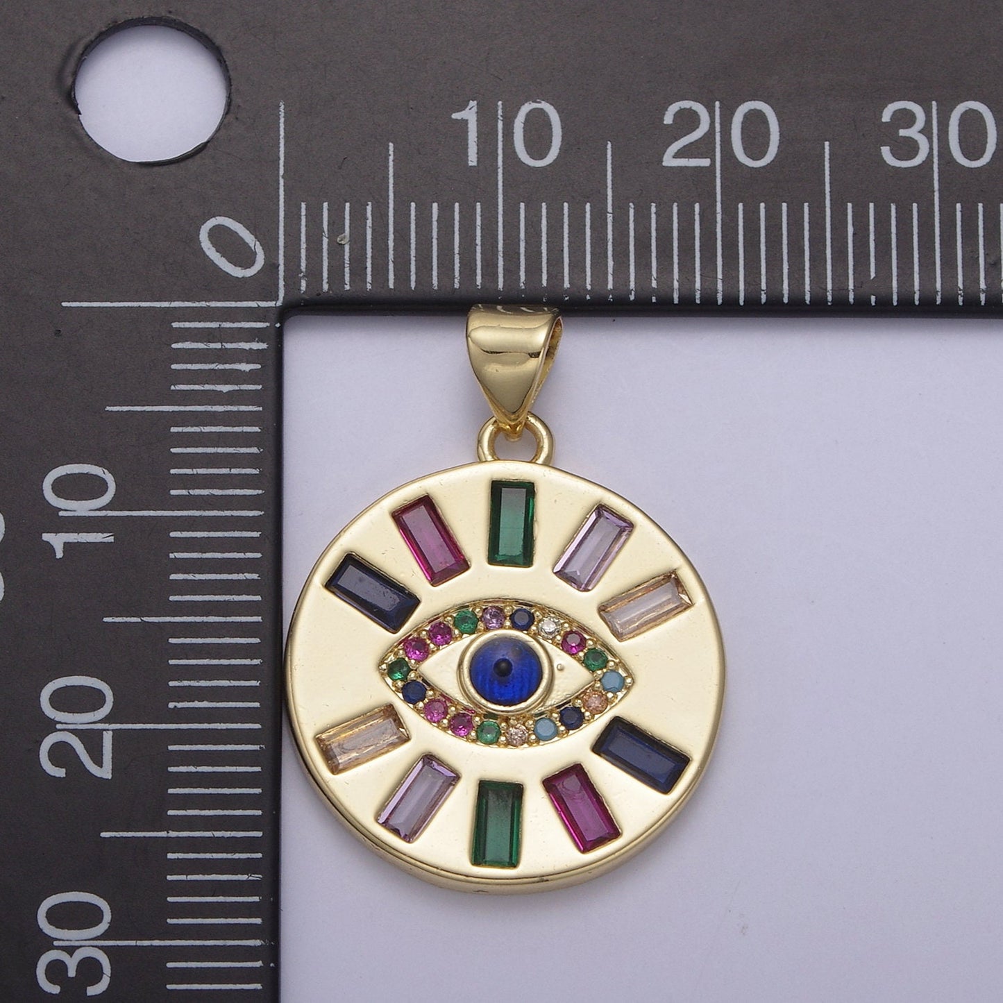 Gold Filled Evil Eye Pendant Baguette CZ Micro Pave Multi Color Amulet | DIY Fashion Jewelry Charm Add on Necklace Bracelet Eearring | N-547