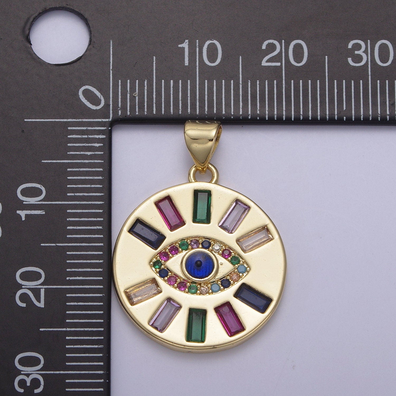 Gold Filled Evil Eye Pendant Baguette CZ Micro Pave Multi Color Amulet | DIY Fashion Jewelry Charm Add on Necklace Bracelet Eearring | N-547