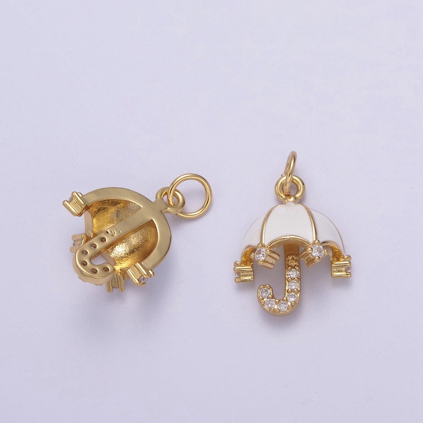 Dainty White Umbrella Micro Pave Pendant | DIY Fashion Jewelry Charm Add on Necklace Bracelet Earring | N-750