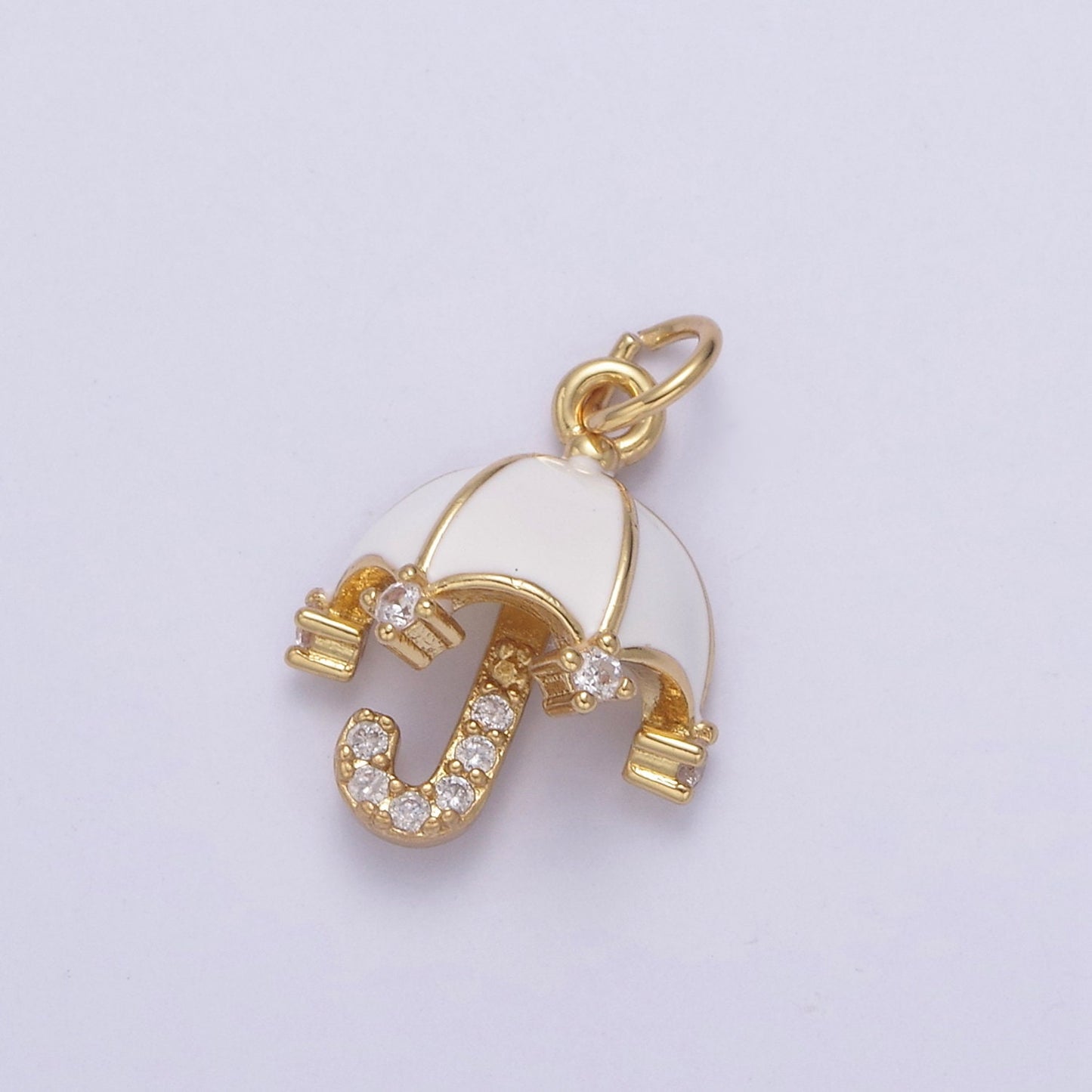 Dainty White Umbrella Micro Pave Pendant | DIY Fashion Jewelry Charm Add on Necklace Bracelet Earring | N-750
