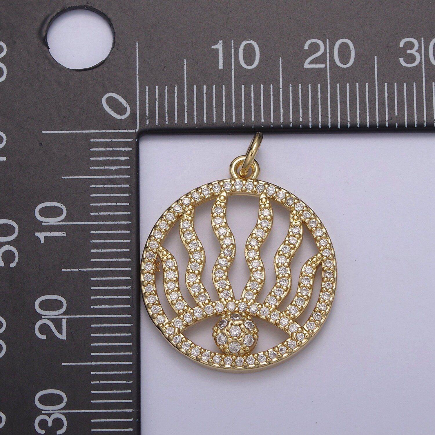 CZ Micro paved 24K Gold Evil Eye w/ Eyelash Charm Pendant Amulet Piece, Cubic Nazar Pendant, Bracelet, Necklace Jewelry Craft Supply N-801