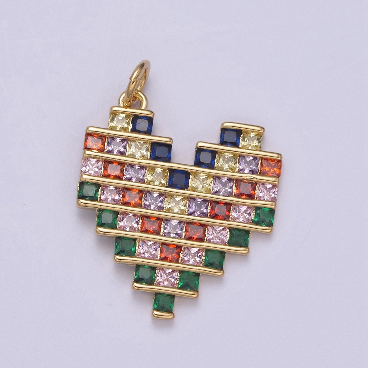 Dainty Rainbow Micro CZ Pave Heart Pendant 14K Gold Filled | DIY Jewelry Charm Necklace Bracelet Earring | N-756