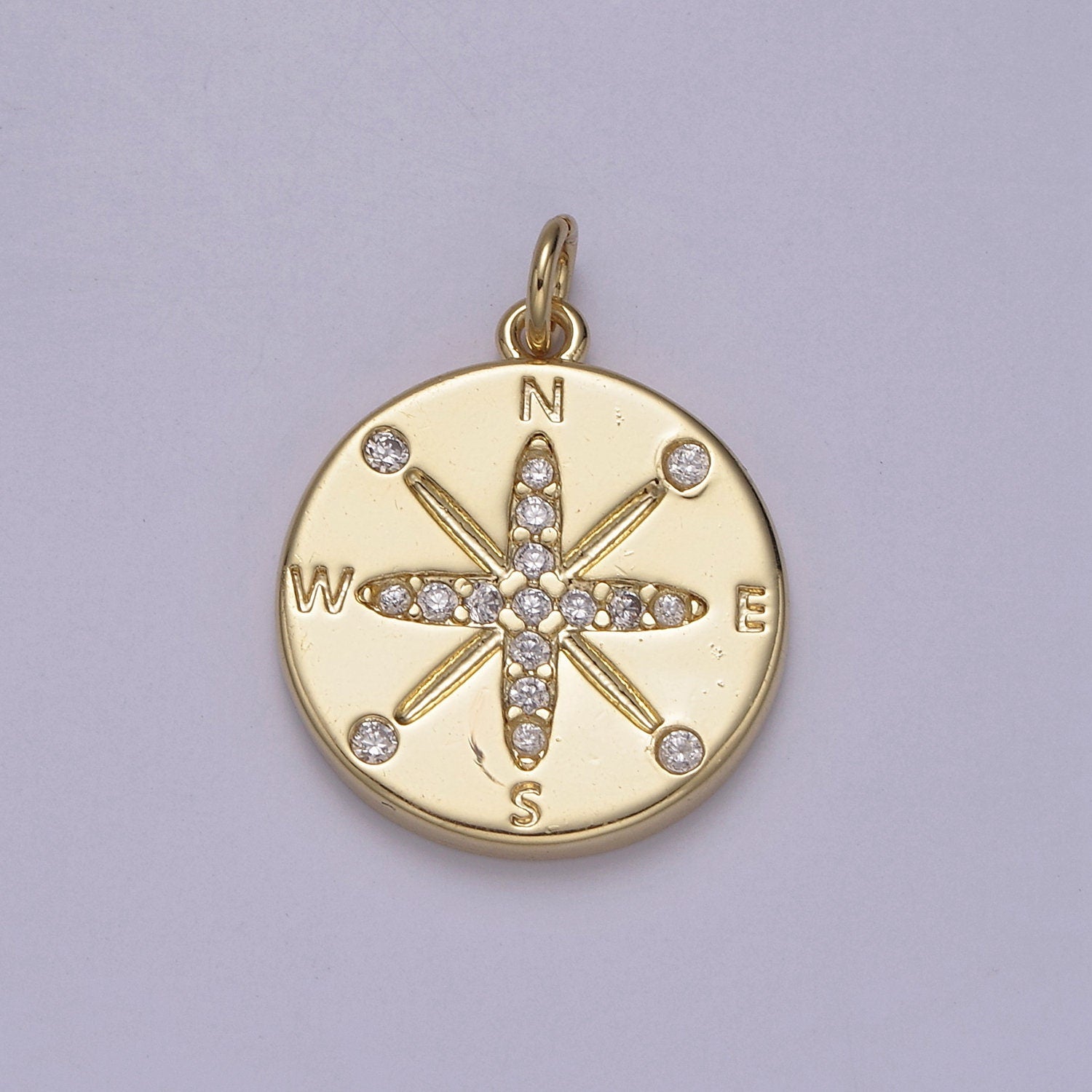 Dainty Gold CZ Paved Compass Charm Pendant, Travel Charm Pendant, Nautical Charms Supply North East South West Jewelry Inspired | N-847