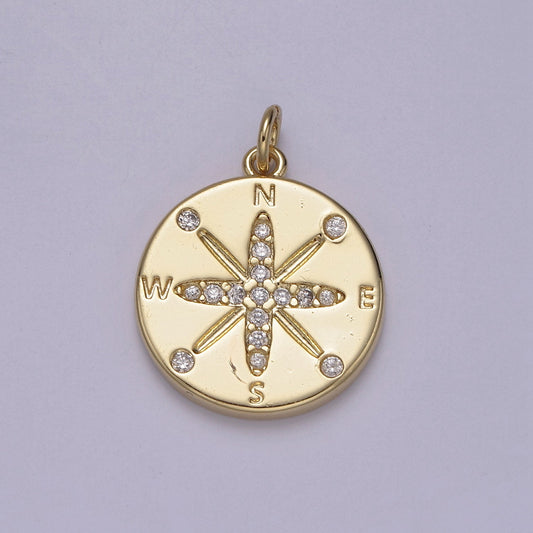 Dainty Gold CZ Paved Compass Charm Pendant, Travel Charm Pendant, Nautical Charms Supply North East South West Jewelry Inspired | N-847