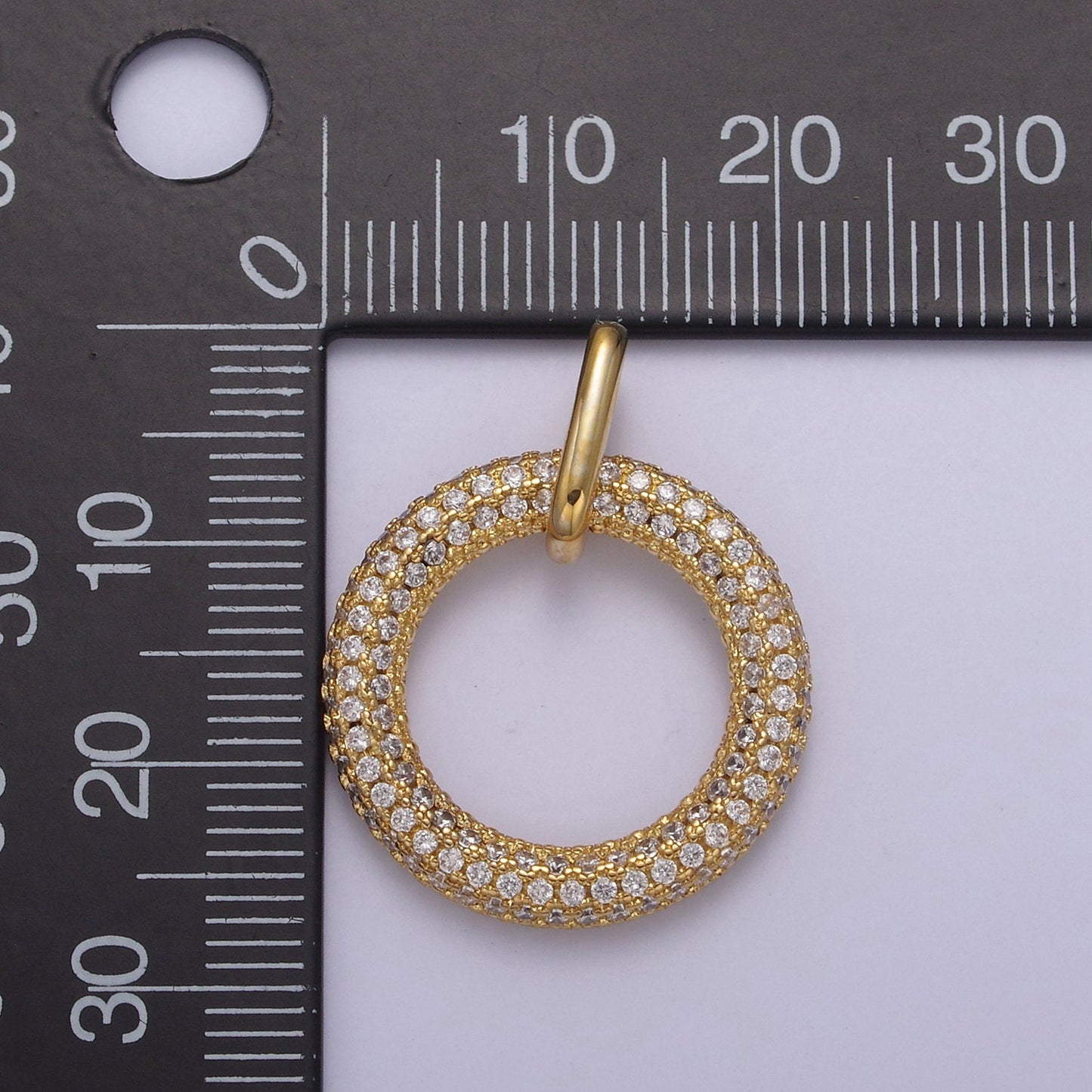 Gold Filled Circle Pendant, Micro CZ Pave | DIY Fashion Jewelry Charm for Necklace Bracelet Earring | N-544