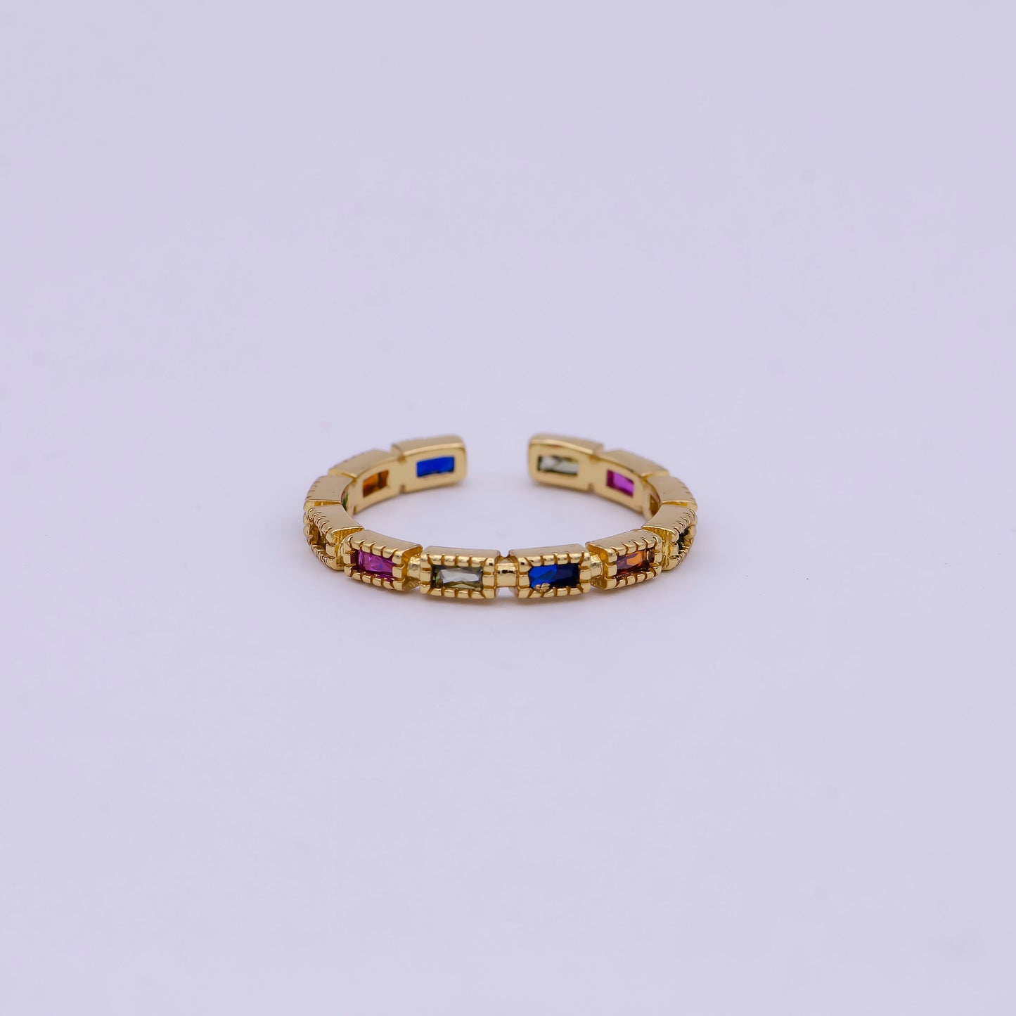 Dainty Thin Ring Gold Open Adjustable Ring with Multi Color CZ Stone for Minimalist Jewelry