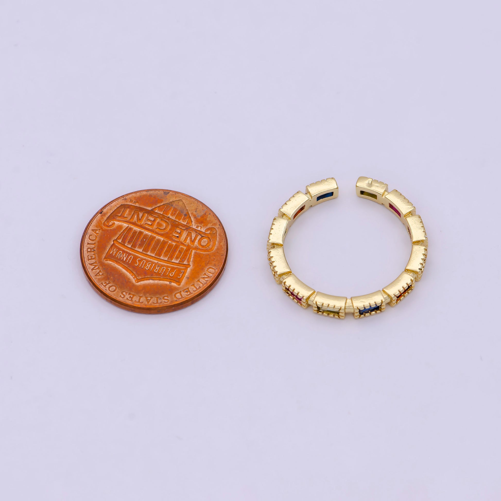 Dainty Thin Ring Gold Open Adjustable Ring with Multi Color CZ Stone for Minimalist Jewelry