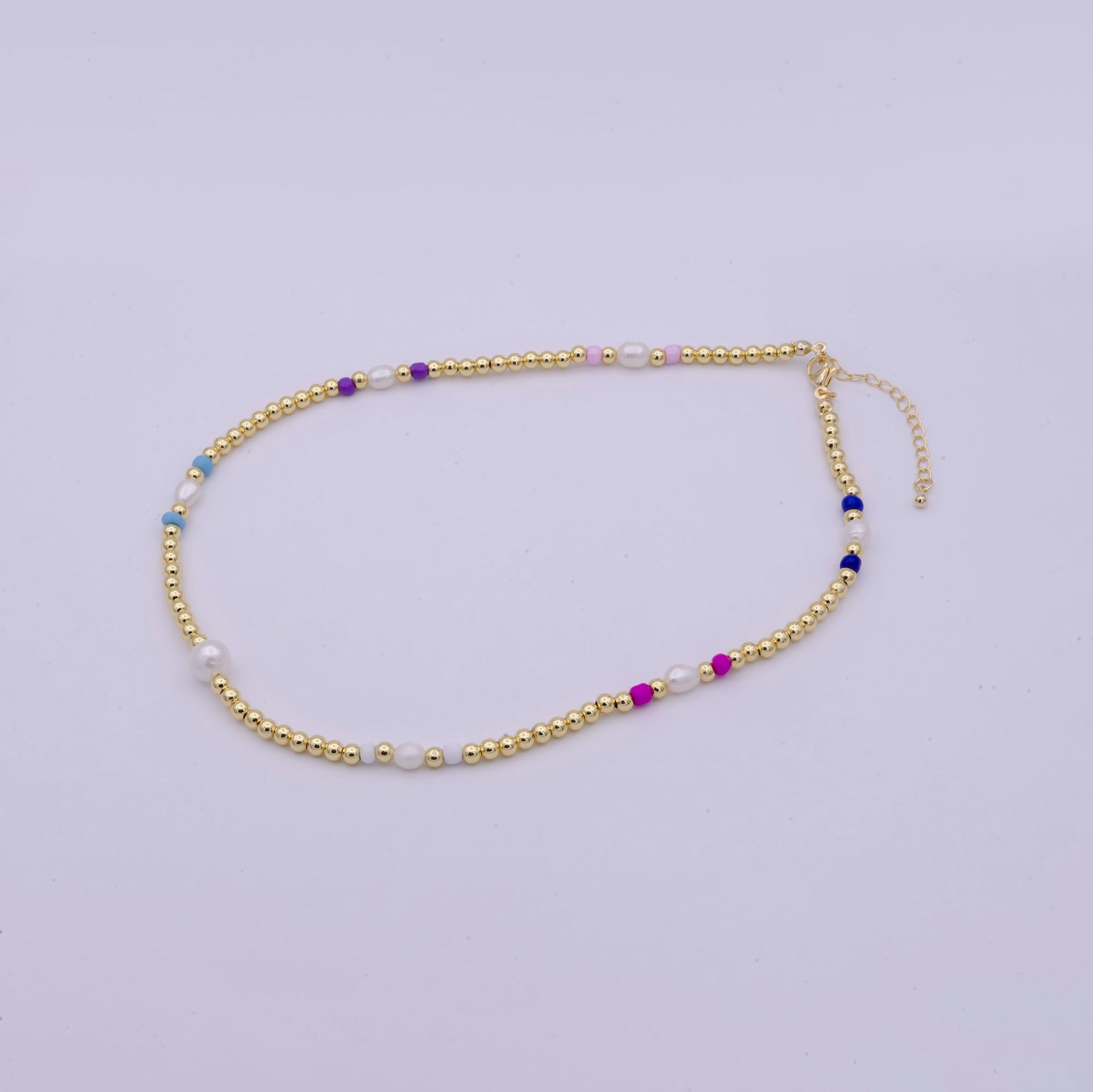 Gold filled Bead necklace,minimal delicate necklace, dainty Pearl gradient necklace,colorful beaded boho crystal necklace | WA-546