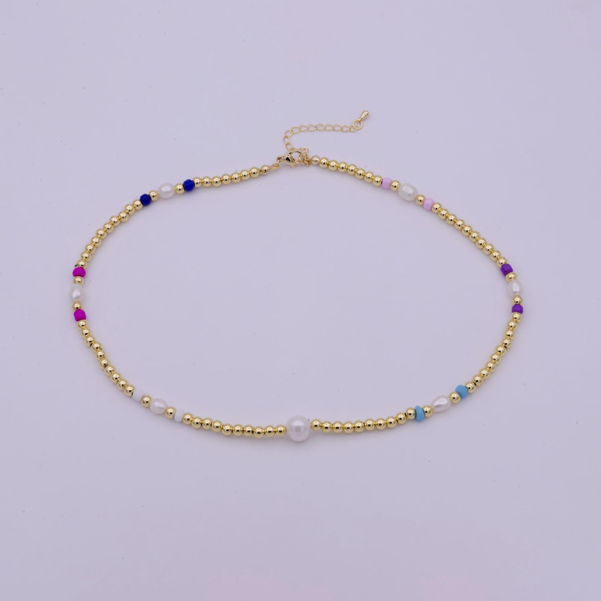 Gold filled Bead necklace,minimal delicate necklace, dainty Pearl gradient necklace,colorful beaded boho crystal necklace | WA-546