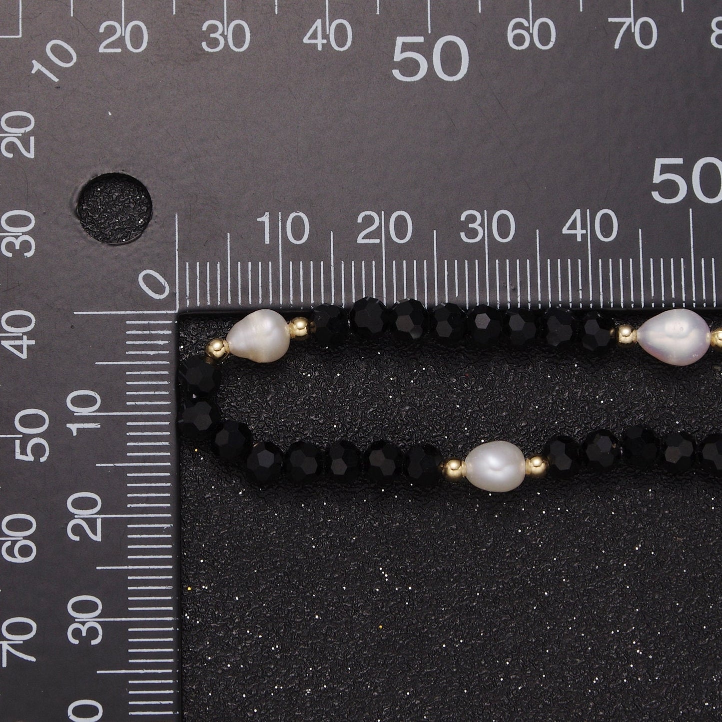 Pearl with Black Glass Beaded Necklace, Black Faceted Rondelle Beads Necklace | WA-604