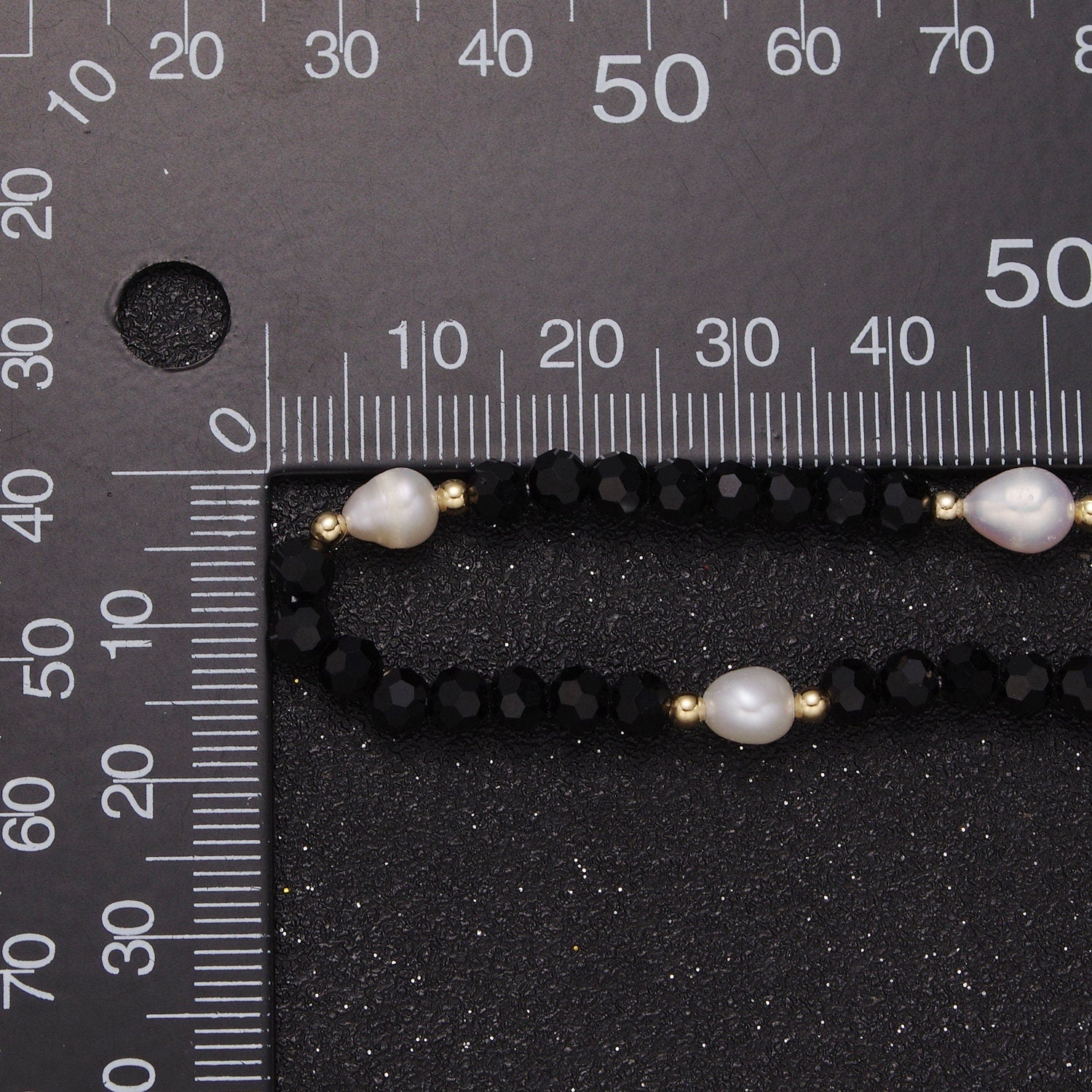 Pearl with Black Glass Beaded Necklace, Black Faceted Rondelle Beads Necklace | WA-604