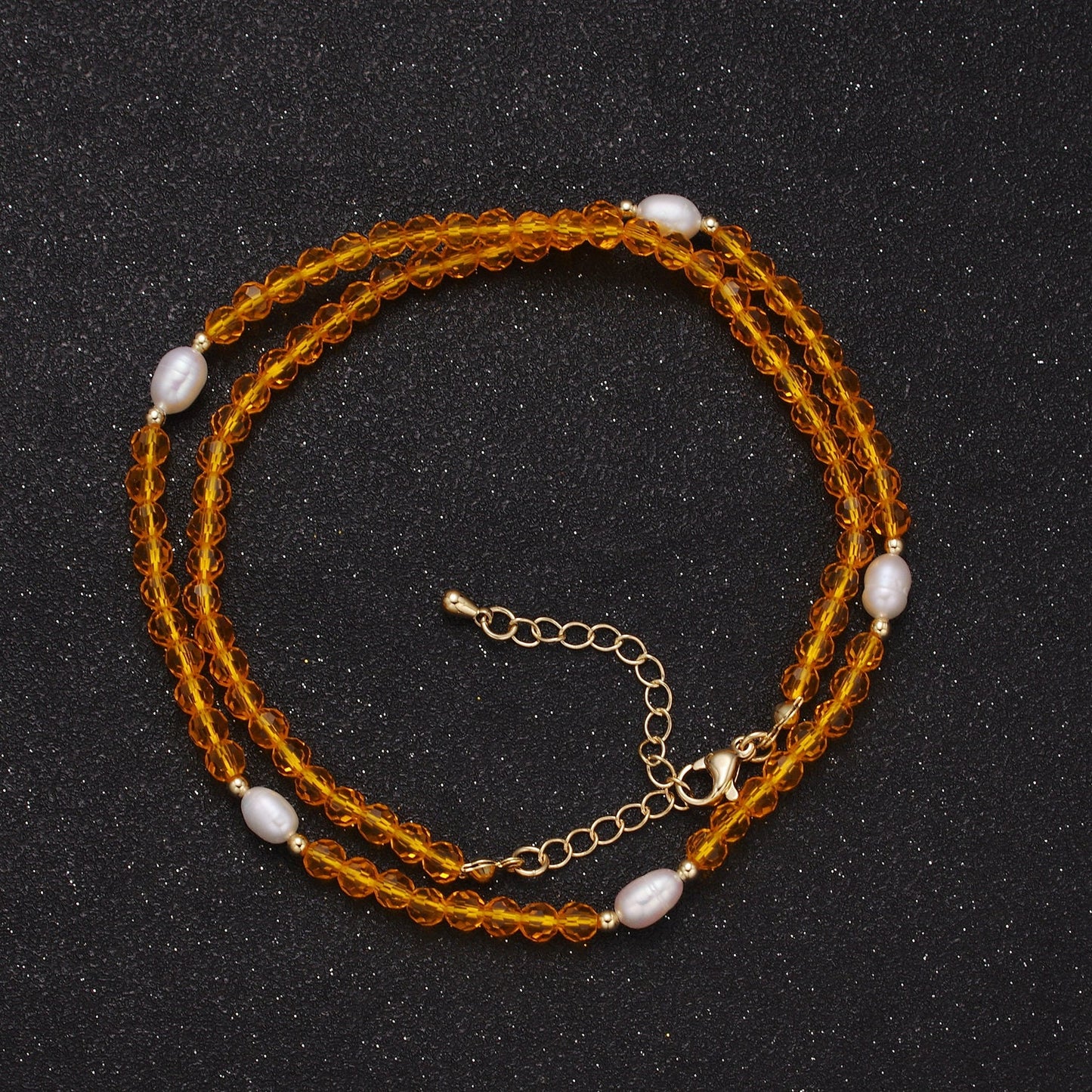 Pearl with Orange Glass Beaded Necklace, Orange Faceted Rondelle Beads Necklace | WA-605