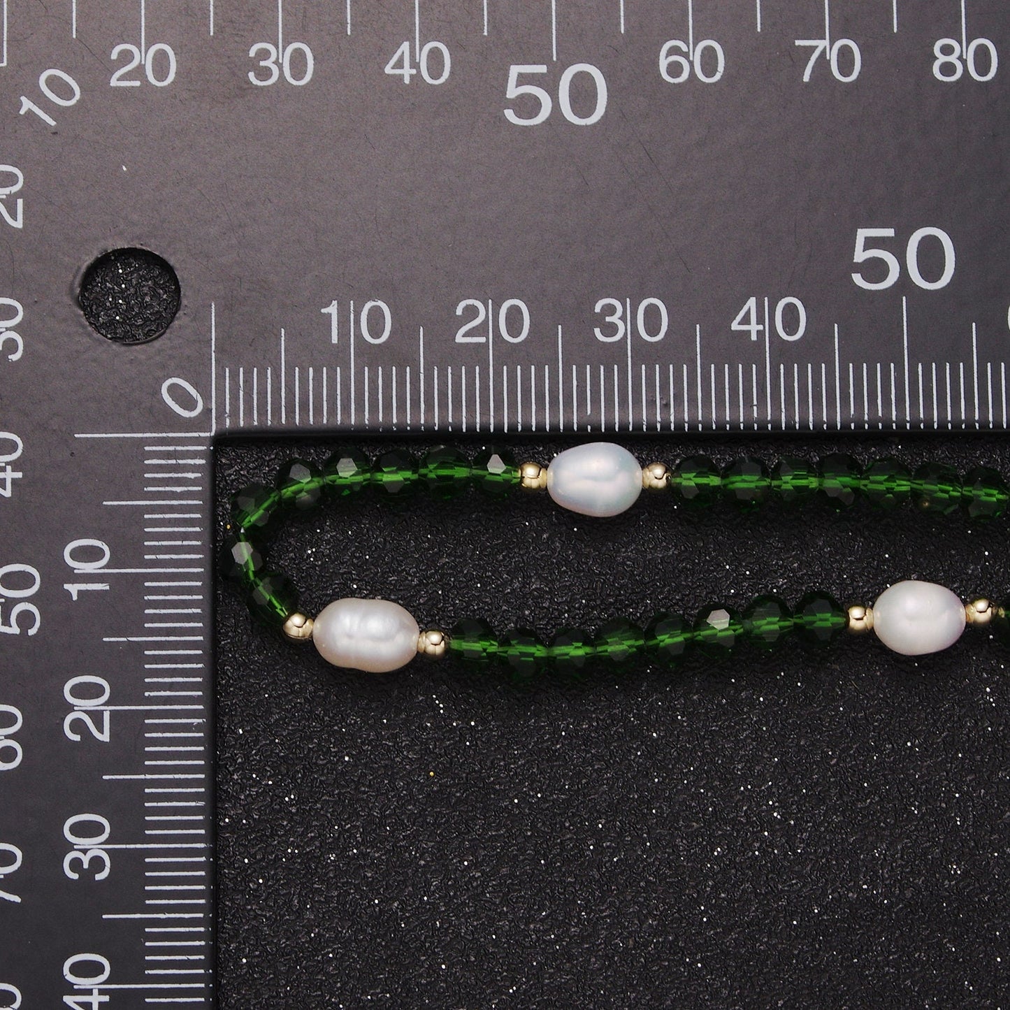 Pearl with Green Glass Beaded Necklace, Green Faceted Rondell Beads Necklace | WA-606