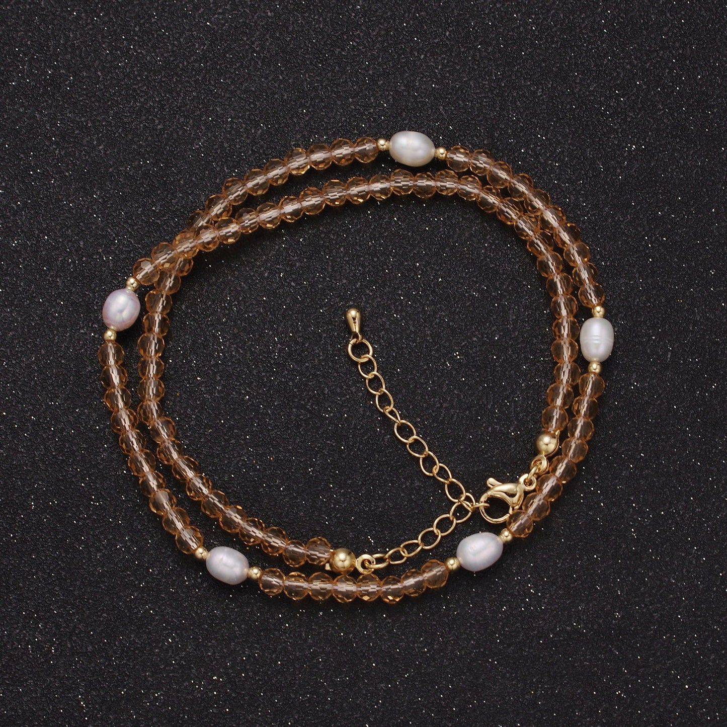 Pearl with Peach Glass Beaded Necklace, Peach Faceted Rondell Beads Necklace | WA-607
