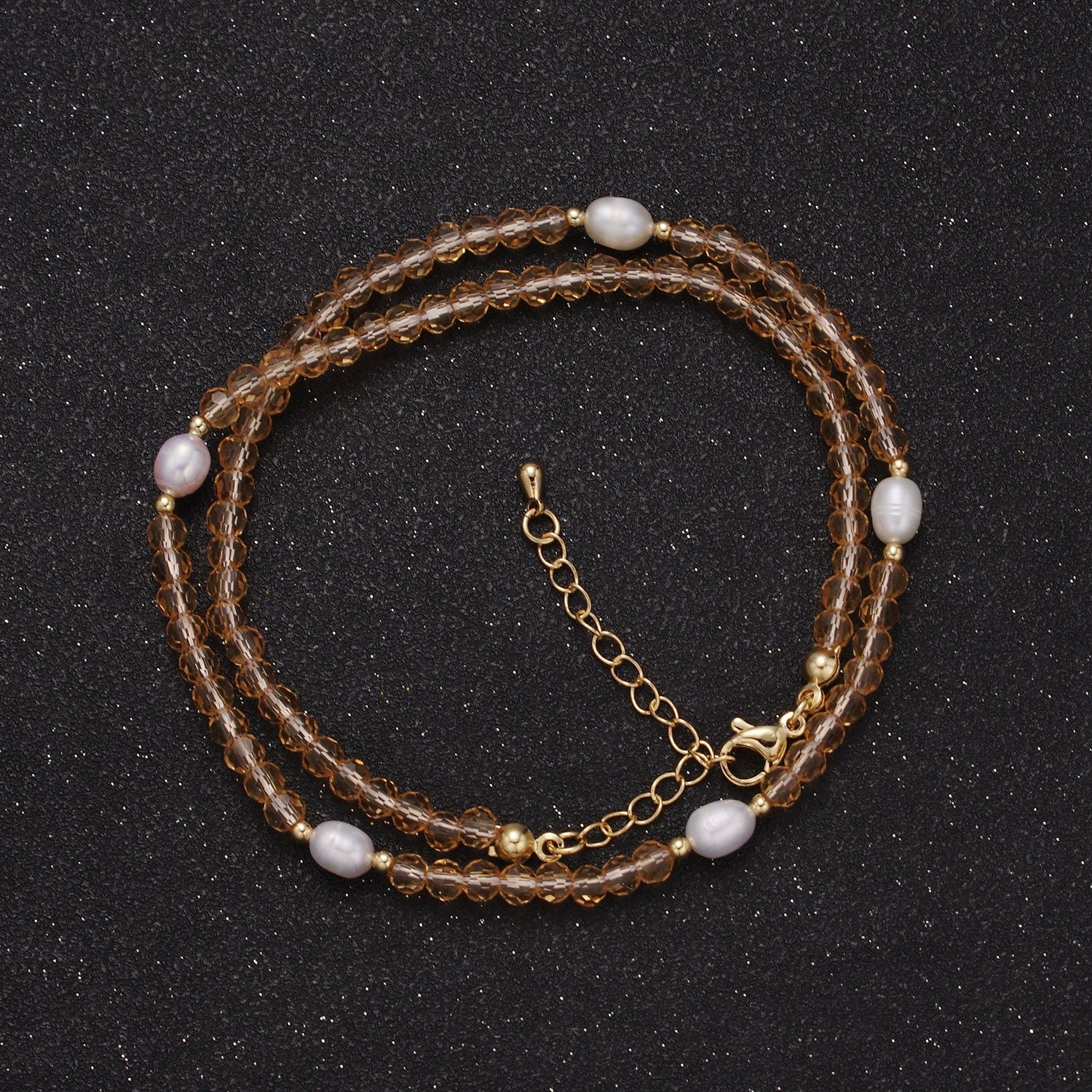 Pearl with Peach Glass Beaded Necklace, Peach Faceted Rondell Beads Necklace | WA-607
