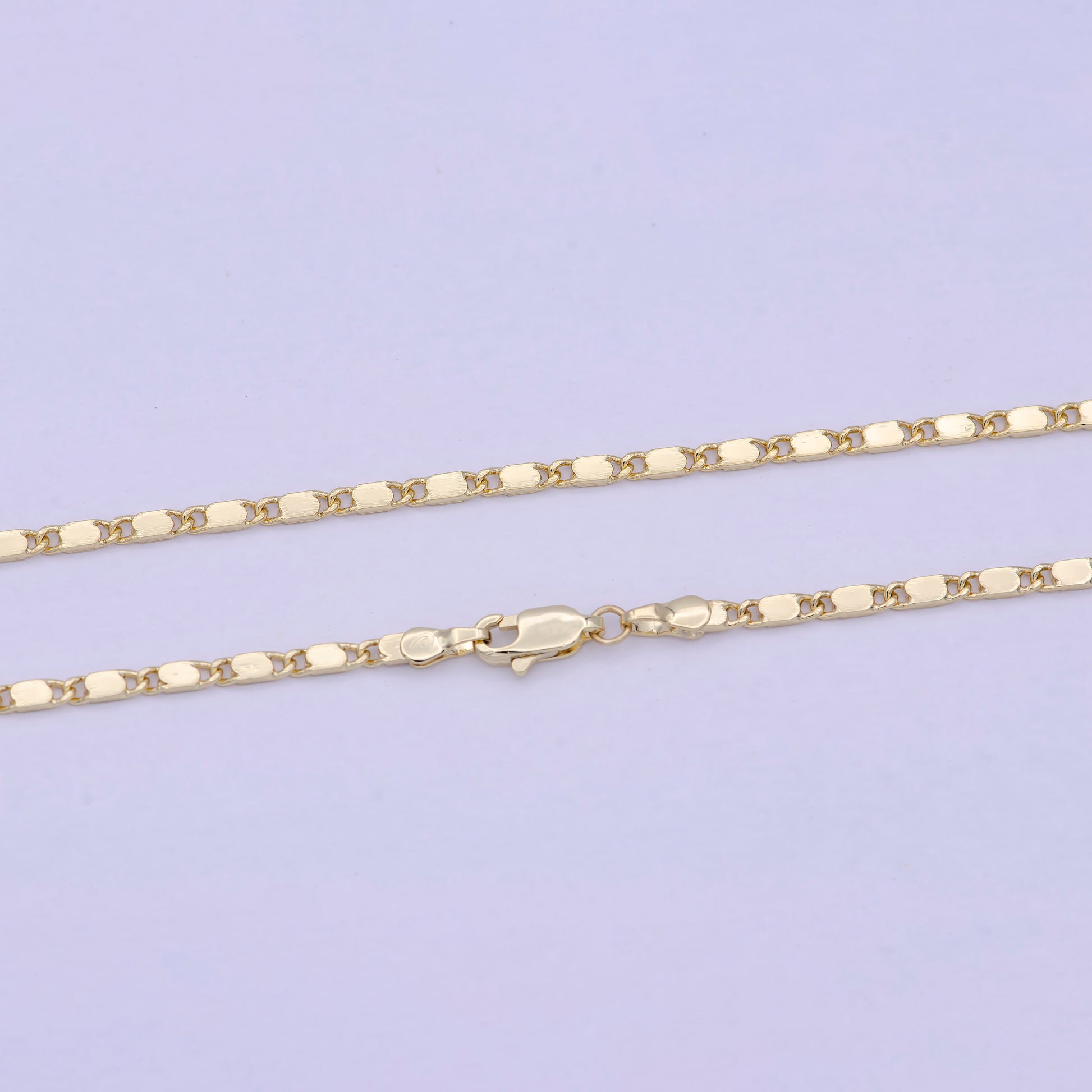 23.5 Inch Unique Finished Chain, 14K Gold Filled Flat Link Chain, Dainty 2.4mm Unique Necklace with Lobster Clasps | WA-621