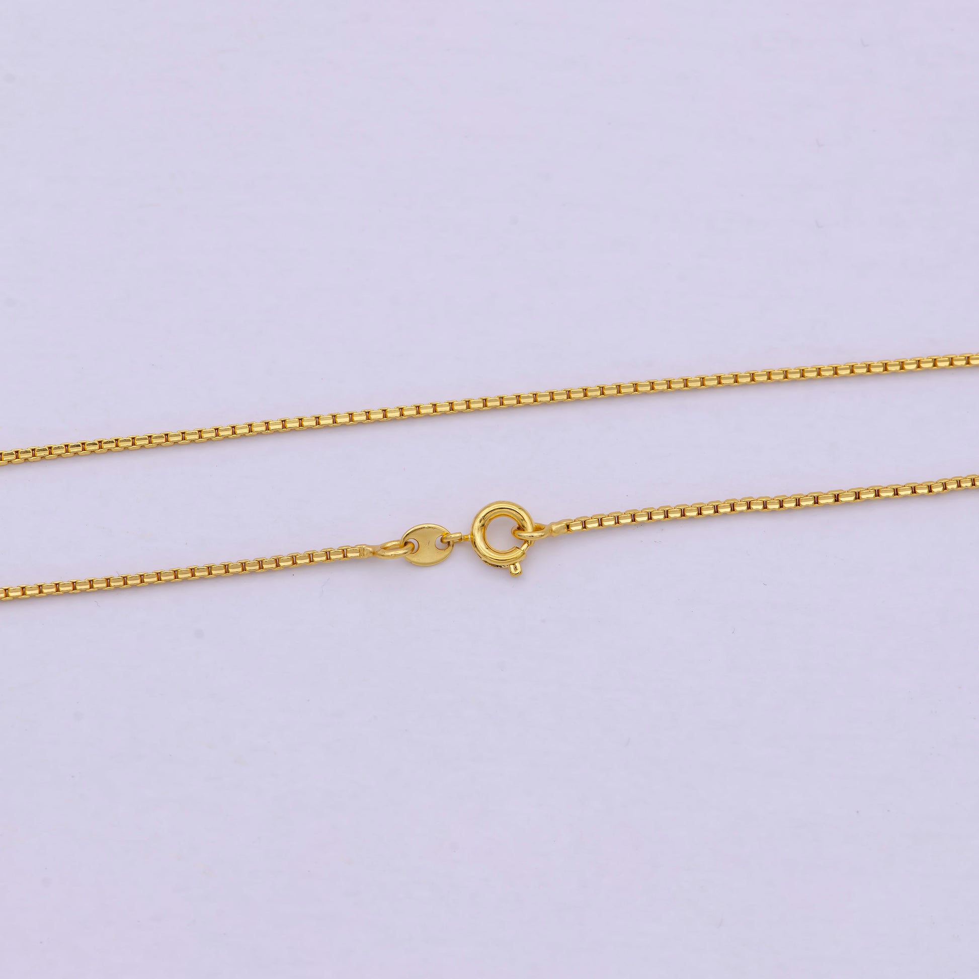 17.7 Inch Box Finished Chain, Dainty 1.1mm 24K Gold Plated Box Necklace with Spring Ring | WA-624