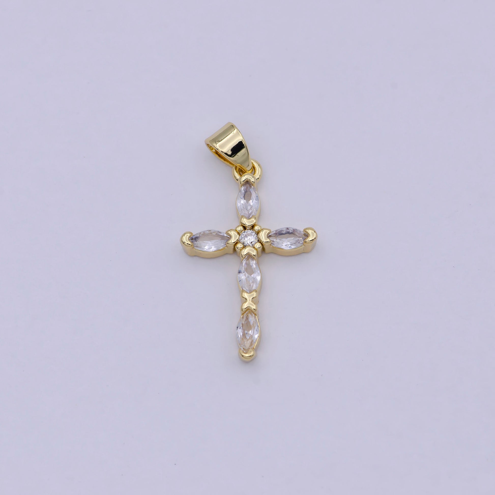 Dainty Crystal Cross Pendant for Necklace Charm Rosary Earring Component Cubic Zirconia Stone Cross for Jewelry Making Supply N-586
