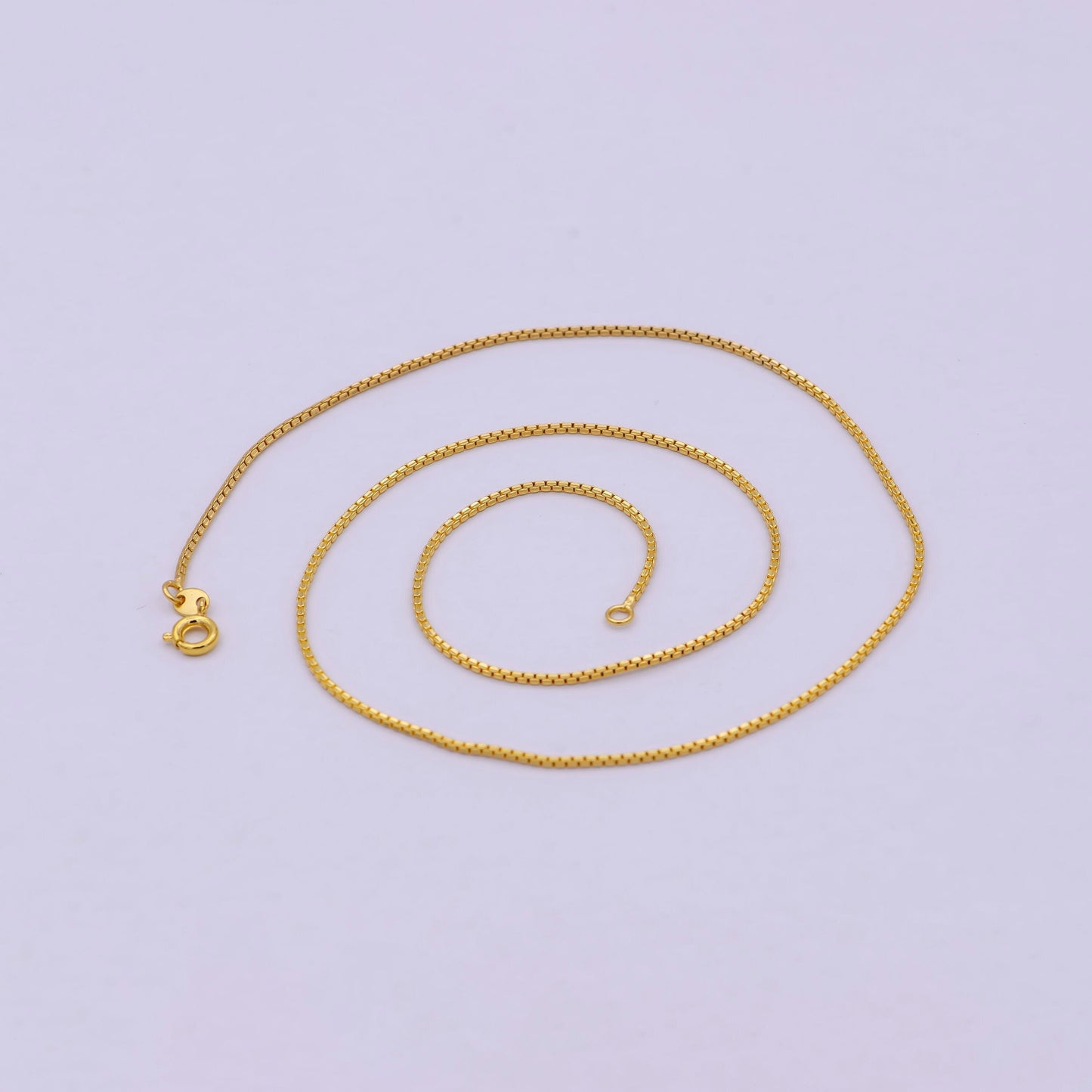 17.7 Inch Box Finished Chain, Dainty 1.1mm 24K Gold Plated Box Necklace with Spring Ring | WA-624