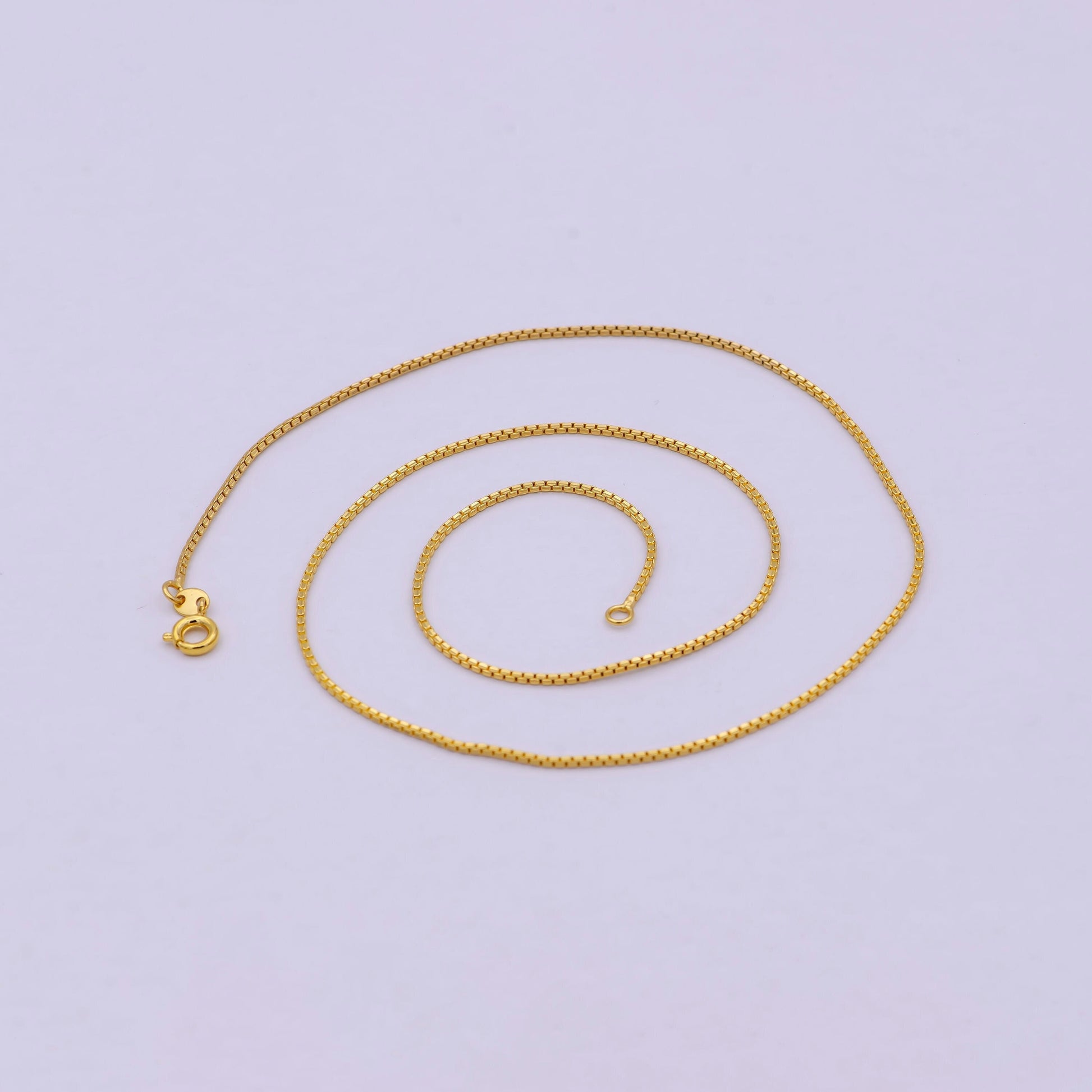 17.7 Inch Box Finished Chain, Dainty 1.1mm 24K Gold Plated Box Necklace with Spring Ring | WA-624