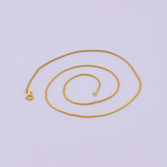 17.7 Inch Box Finished Chain, Dainty 1.1mm 24K Gold Plated Box Necklace with Spring Ring | WA-624