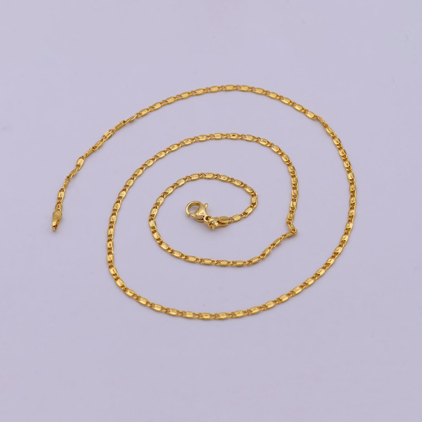 Dainty Snail Chain Necklace, Gold Scroll Chain, S Curb Chain, 24K Gold Filled Necklace 18 inch long 1.7 mm width | WA-536